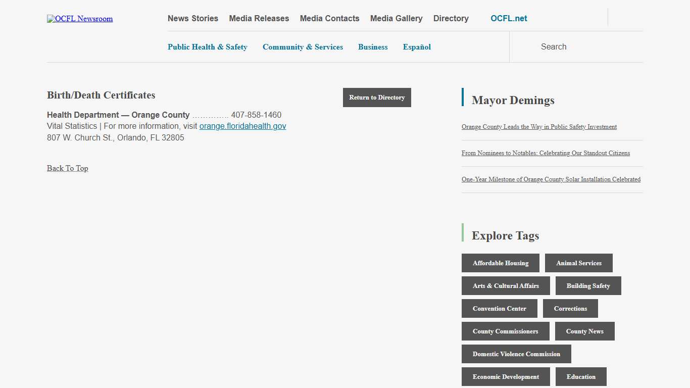 Birth/Death Certificates | OCFL Newsroom